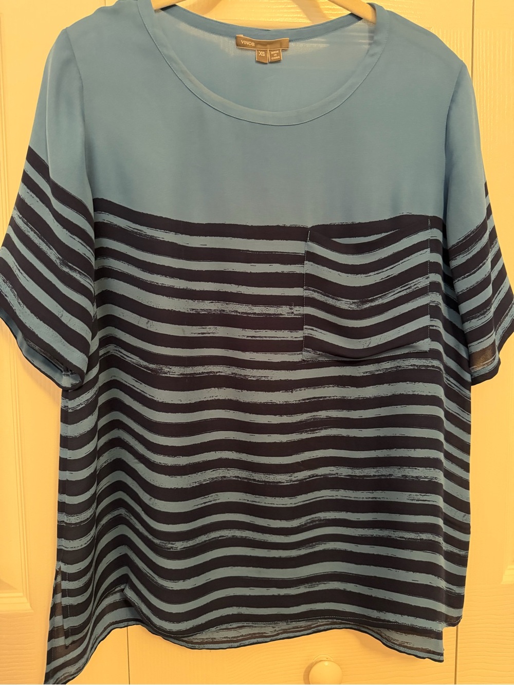 Vince Blue and Navy Striped Short-Sleeve Blouse